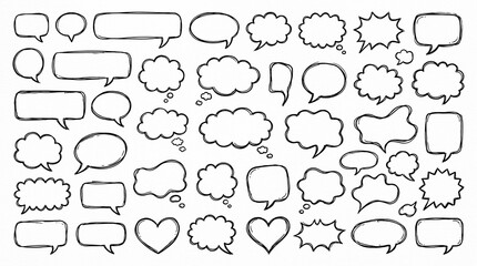 Fototapeta premium Hand drawn speech bubbles collection. Doodle talk balloons for comic design elements.