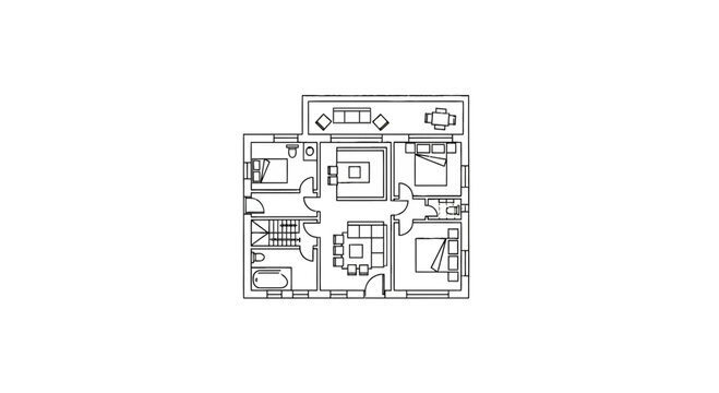 Architectural floor plan of a modern residential apartment
