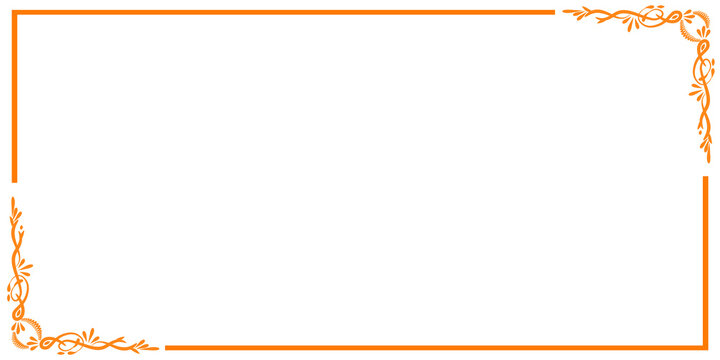 Elegant orange floral frame border. Decorative vintage corner flourishes on white background.