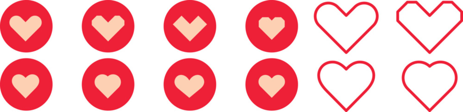 Red hearts with checkmarks and outline hearts set