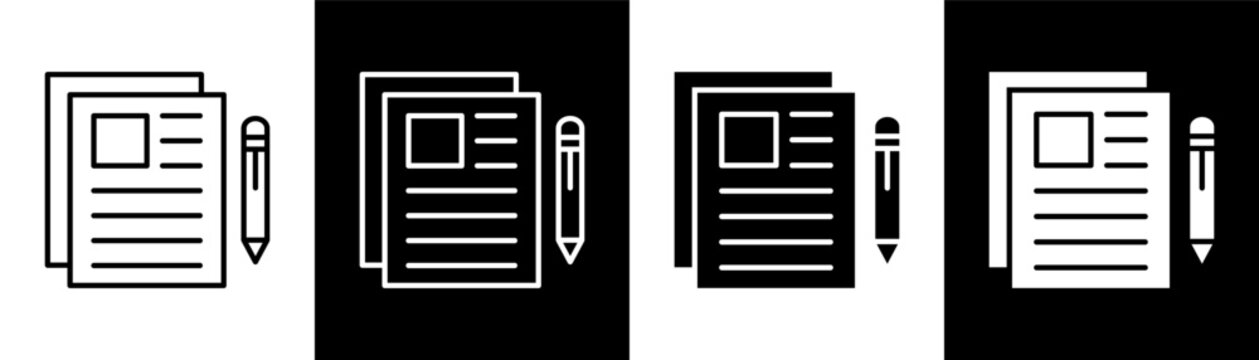 Writing white and black icon set design