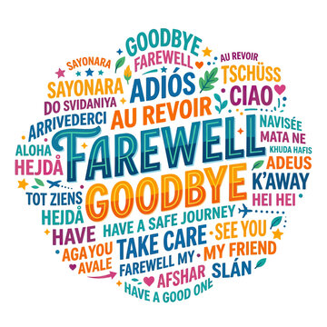 Farewell Goodbye Greetings in Many Languages Cloud Shape