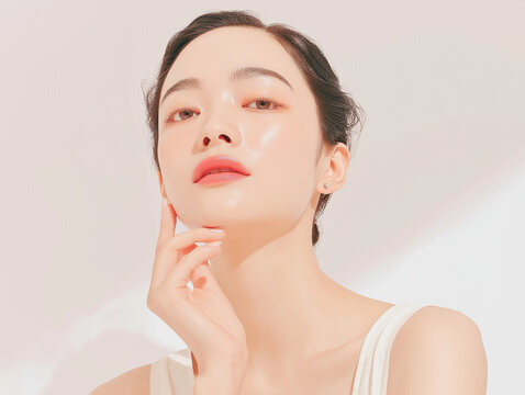 美容, 女性, スキンケア, 化粧品, ビューティー, 若い女性, 美肌, 日本人, アジア人, フェイシャル, メイク, 美容液, 保湿, クリーム, エイジングケア, 美容医療, エステ, 美容クリニック, 肌ケア, ナチュラルメイク, 透明感, ツヤ肌, モデル, 笑顔, ポートレート, クローズアップ, リラックス, 癒し, 健康的, 美白, コラーゲン, ヒアルロン酸, アンチエイジング