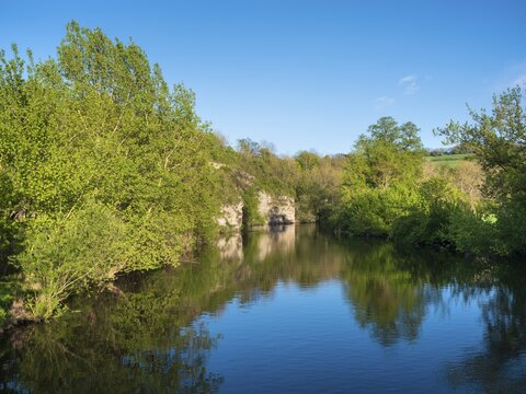 Spring by the river Saale in the Saale valley not far from Jena, Thuringia, Germany