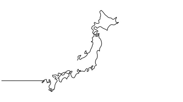 Animated video of Japan map. Map and flag motion graphics for Education, Travel between cities in Japan, infographics, Science, Web Presentations. Japan map concept in doodle style.