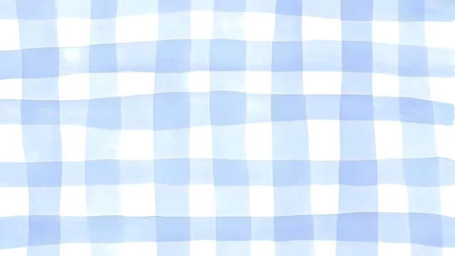 Soft light blue watercolor gingham plaid pattern background, seamless aesthetic checkered tablecloth texture backdrop with copy space.