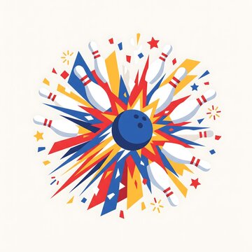 Modern National Bowling Day Celebration Background with Dynamic Bowling Ball and Colorful Paint Explosion