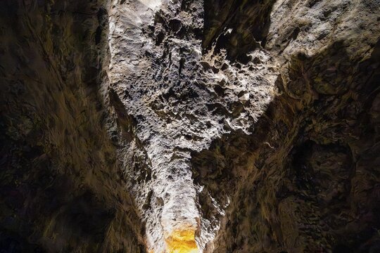 Underground cave formed by lava flow, illuminated lava cave, Cueva de los Verdes, Lanzarote, Canary Islands, Spain
