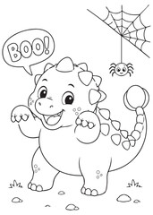 Obraz premium Coloring Page Book Playful Ankylosaurus Saying Boo Halloween Coloring Page for Kids