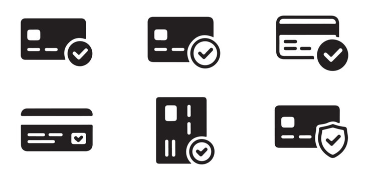 Credit card payment verification icons for secure banking transactions and financial services sets.