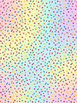 Colorful sweet sprinkles pattern on a soft rainbow gradient background