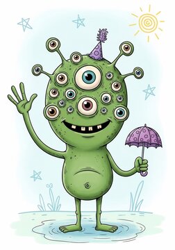 Whimsical Many-Eyed Friend's Sunny Day Splash