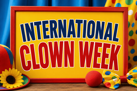 International Clown Week Festive Sign with Colorful Costume Props
