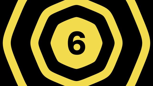 Flat style numerical countdown timer intro with expanding polygon concentric shapes