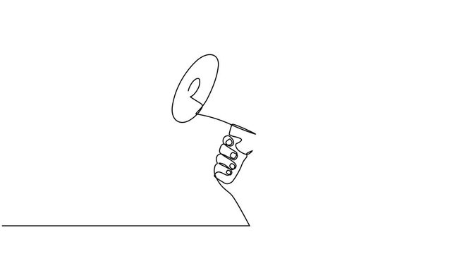 An animated video depicting a hand holding a megaphone. The concept of a person's hand tightly gripping a megaphone, ready to speak and provide information about money and dollars, is presented in a s