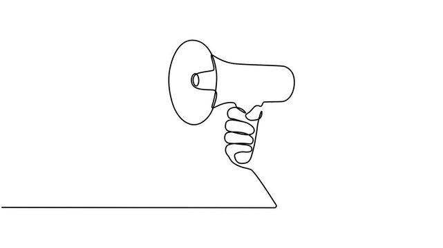 An animated video depicting a hand holding a megaphone. The concept of a person's hand tightly gripping a megaphone, ready to speak and provide information about money and dollars, is presented in a s