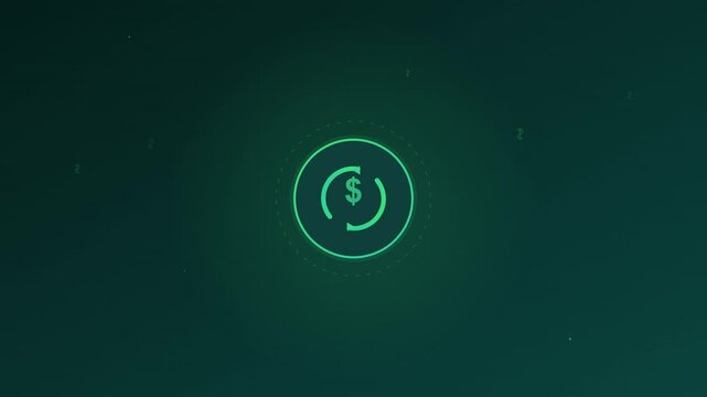fintech currency exchange icon with glittering dollar signs