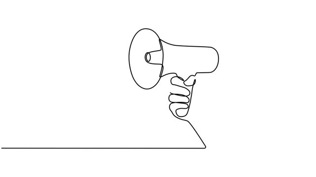 An animated video depicting a hand holding a megaphone. The concept of a person's hand tightly gripping a megaphone, ready to speak and provide information about money and dollars, is presented in a s