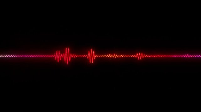 A vibrant, colorful sound wave equalizer visualization on a dark background, depicting audio frequencies.