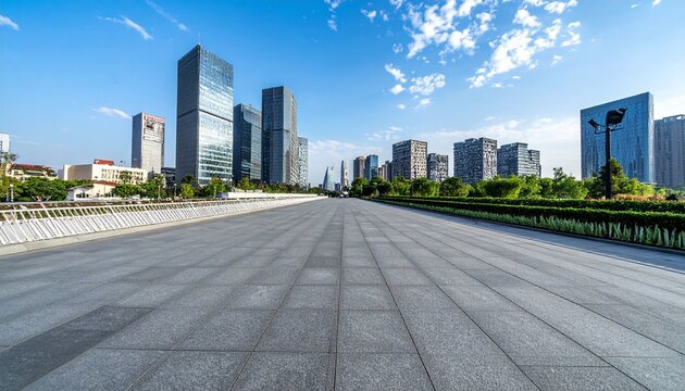 Modern Cityscape with Wide Pedestrian Plaza