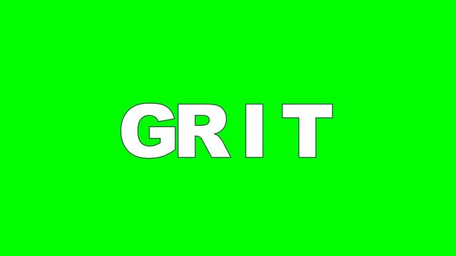 4K green screen GRIT kinetic typography - rough fragments fly in and lock into the solid word, animated motivational text title overlay for intros and reels, chroma key