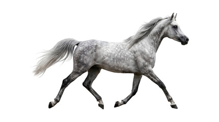 Graceful dapple grey horse running with flowing mane and tail shown as an isolated PNG with transparent background © Inkartia