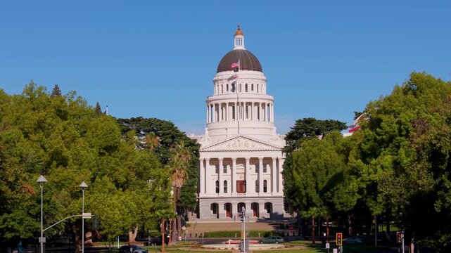 This shows aerial views of the California State Capitol west side, highlighting the new annex construction to the east of the building.