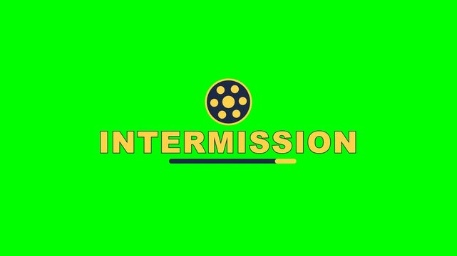 4K green screen INTERMISSION stream standby screen - a rotating film reel and a moving progress bar, looping Twitch overlay for streamers and live broadcasts, chroma key