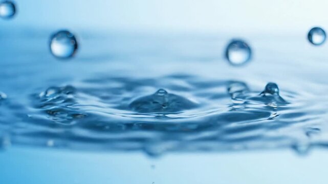 Close-up of clear water surface with ripples and droplets.