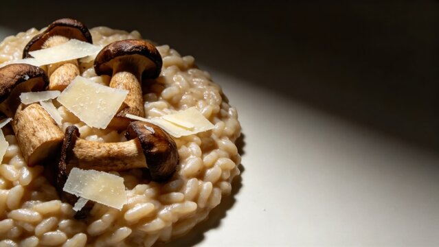 Creamy risotto with porcini mushrooms and parmesan shavings