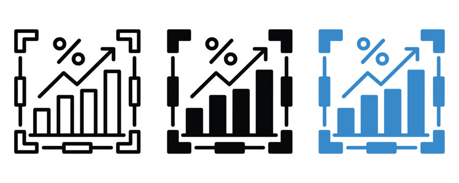 Financial business growth performance report icon set with business percentage performance analytics statistics investment marketing accounting analysis trending progress graphics