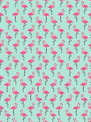 Vibrant pink flamingo bird repeating pattern on teal background
