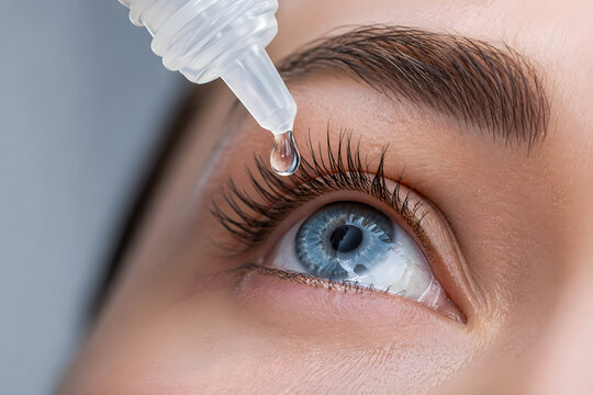 Close-up of woman applying eye drops to soothe dry eyes  