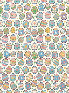 Seamless pattern of decorated easter eggs with pastel spring colors