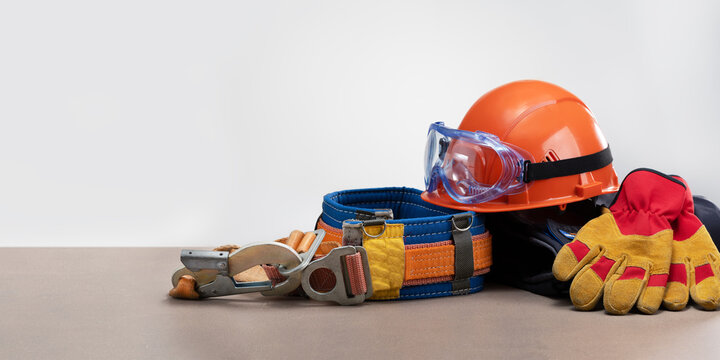 work safety of construction industry on gray background with copy space.