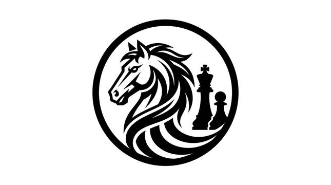 Chess knight horse head logo in circular frame.
