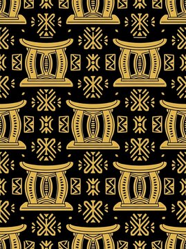 Gold and black traditional african stool and tribal symbol pattern