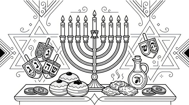 Hanukkah celebration with traditional food.
