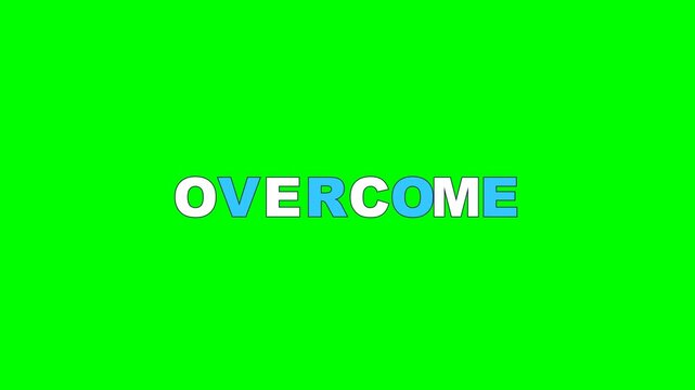 4K green screen OVERCOME kinetic typography - letters rise in sequence on a travelling wave, animated motivational text title overlay for intros and reels, chroma key