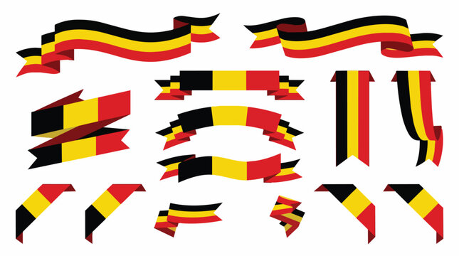Collection of belgian flag banners and decorative ribbons