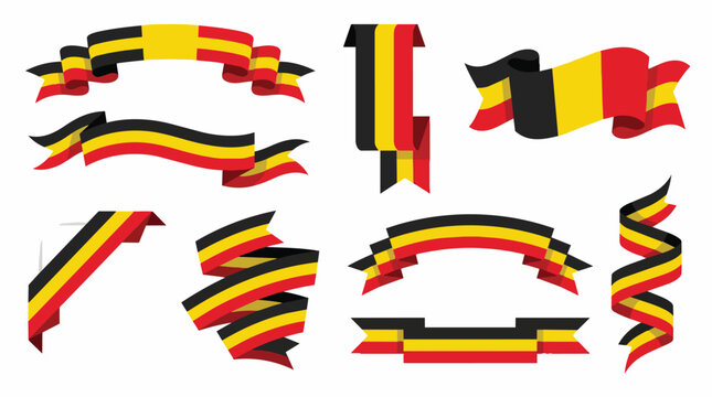 Belgian flag ribbon banners set on white background
