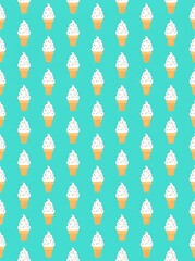Seamless soft serve ice cream cone pattern on teal background