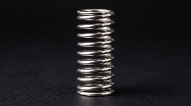 Close up view of a silver metal coil spring isolated on a black background