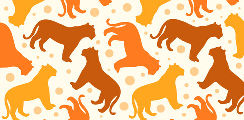 seamless pattern of orange tiger silhouettes on light background © foxndeer