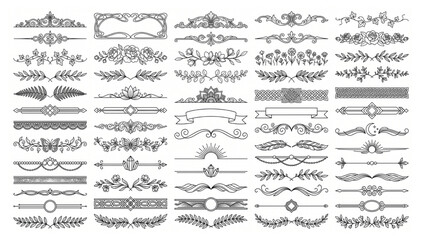 Set of decorative flourishes and page dividers for layouts with dividers flourishes ornaments calligraphy decoration elements collection separators typography stationery invitation © Designer Pac 2