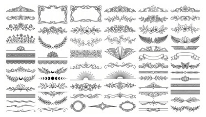 Ornate decorative dividers and flourish collection with dividers flourishes ornaments calligraphy decoration elements collection separators typography stationery invitation © Designer Pac 2