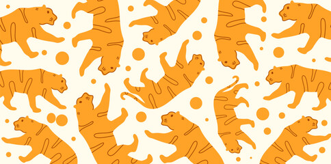 seamless pattern of playful tigers in abstract jungle style © foxndeer