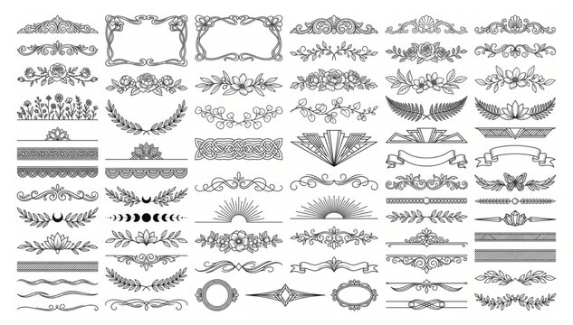 Ornate decorative dividers and flourish collection with dividers flourishes ornaments calligraphy decoration elements collection separators typography stationery invitation
