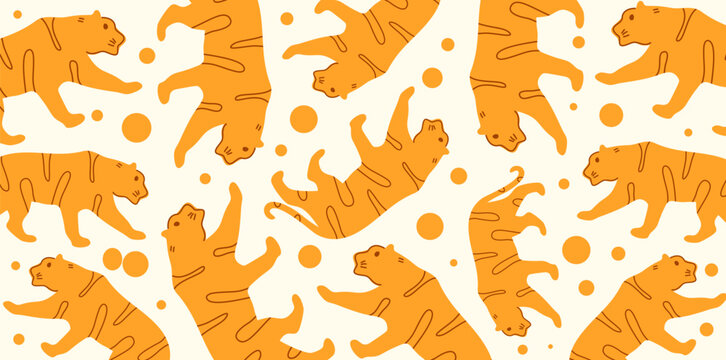 seamless pattern of playful tigers in abstract jungle style