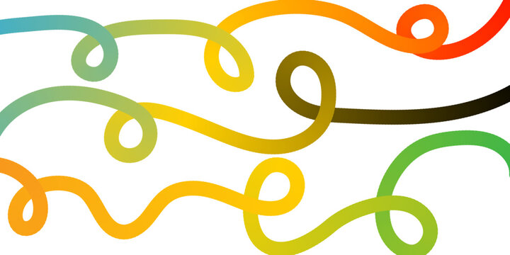 set of abstract colored blend wavy gradient line effect, colored squiggle gradient wave line design on transparent background.